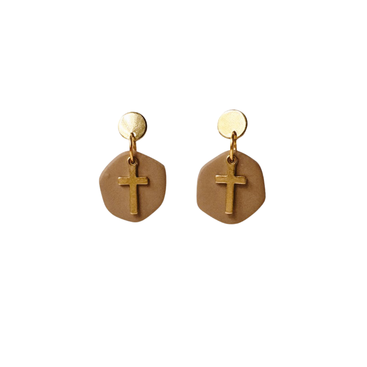 Brown Cross Clay Earrings - Spiritual, Easter, Gifts