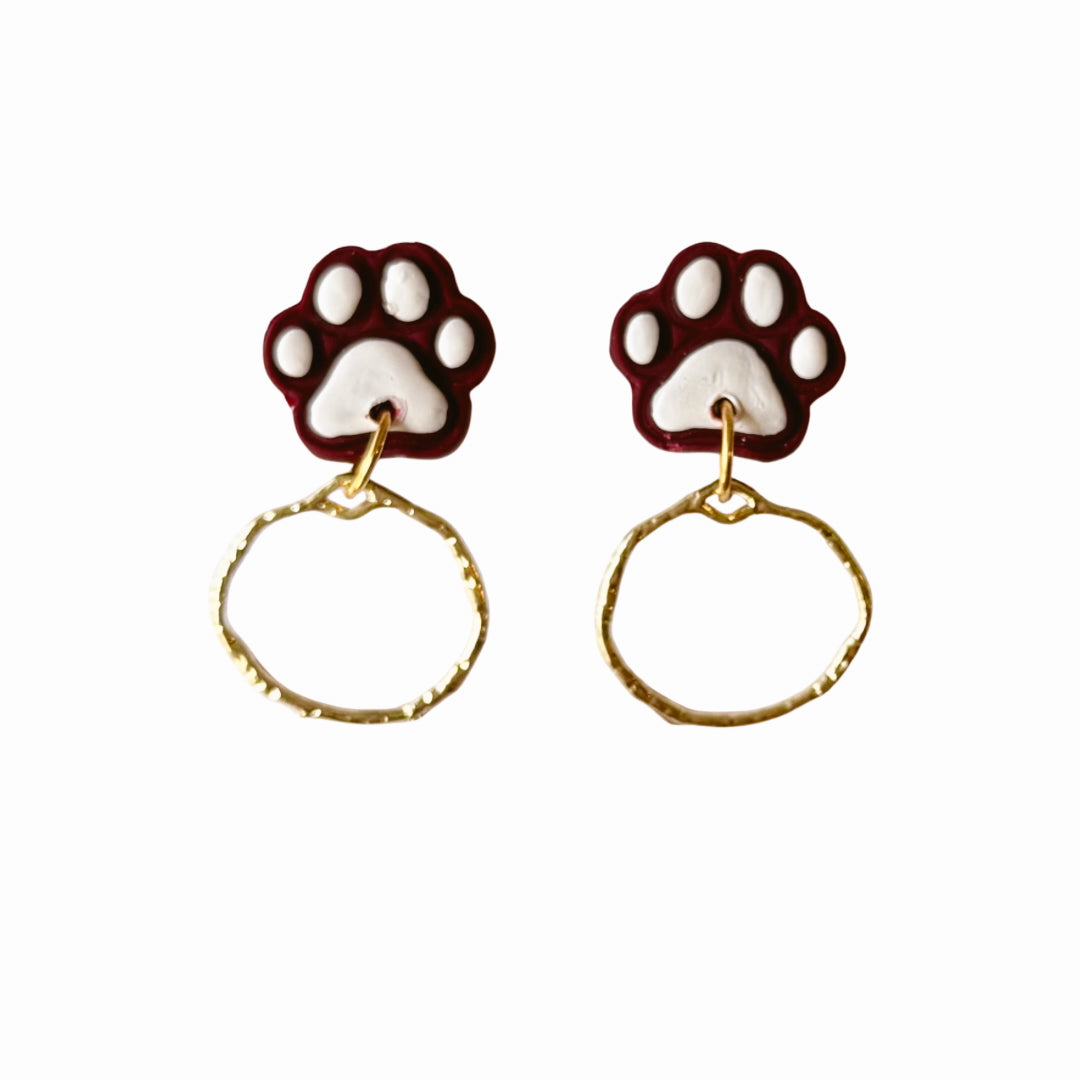 Paw Mini Stud-Maroon