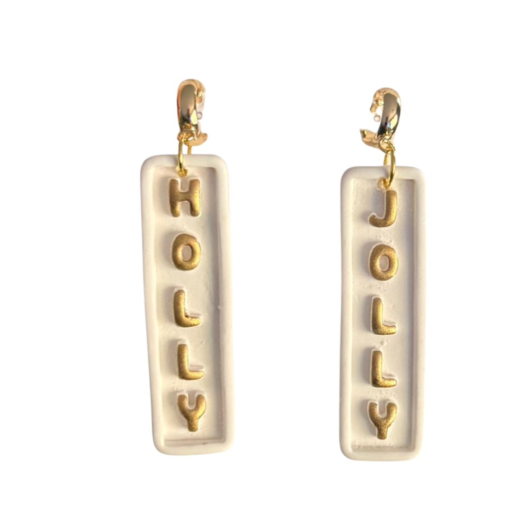 Holly Jolly | White & Gold Earrings