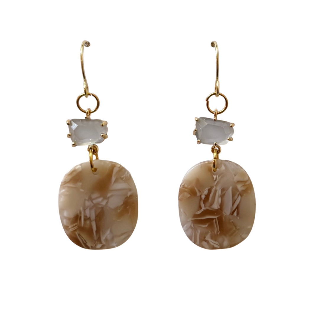Marbled Gem Earrings – Brown & White Acrylic