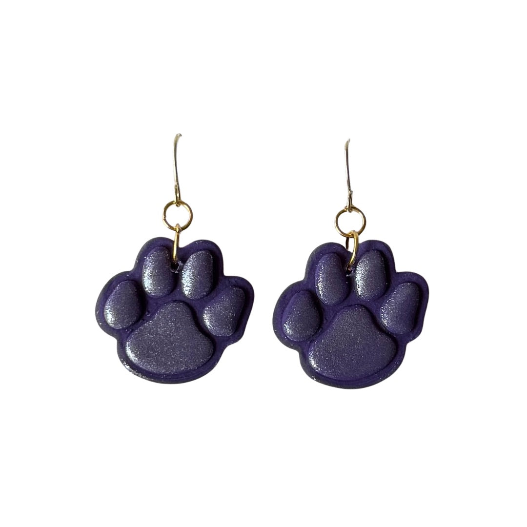 Purple Shimmer Paw Print Earrings