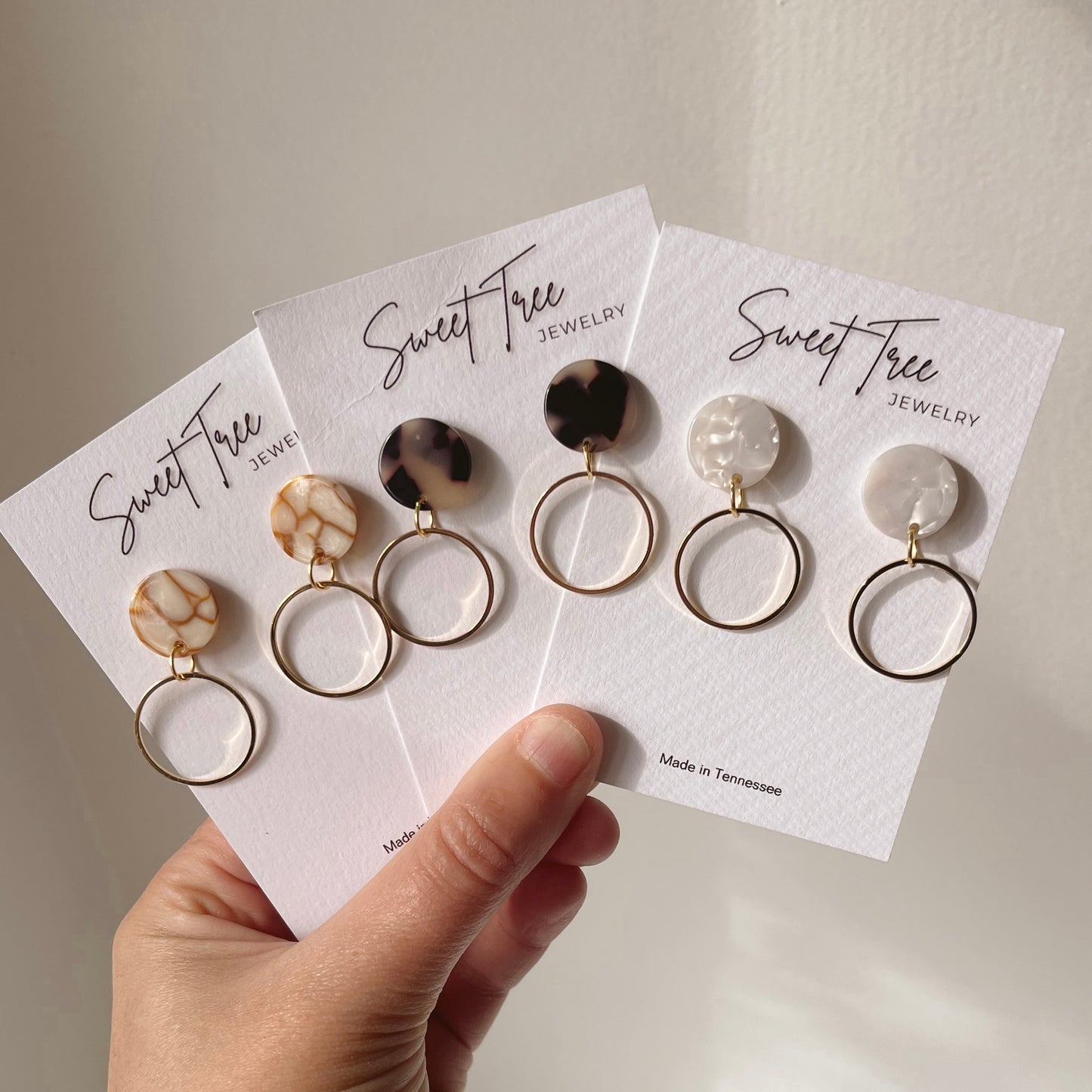 Dainty Acrylic Earrings | Rust Color | Black White Marble