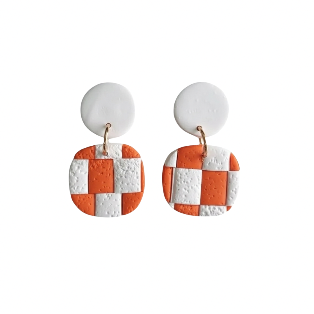 Orange and White Checkered Dangle