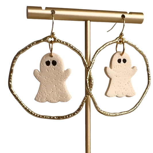 Retro Ghost Earrings | Halloween Ghost Clay Earrings