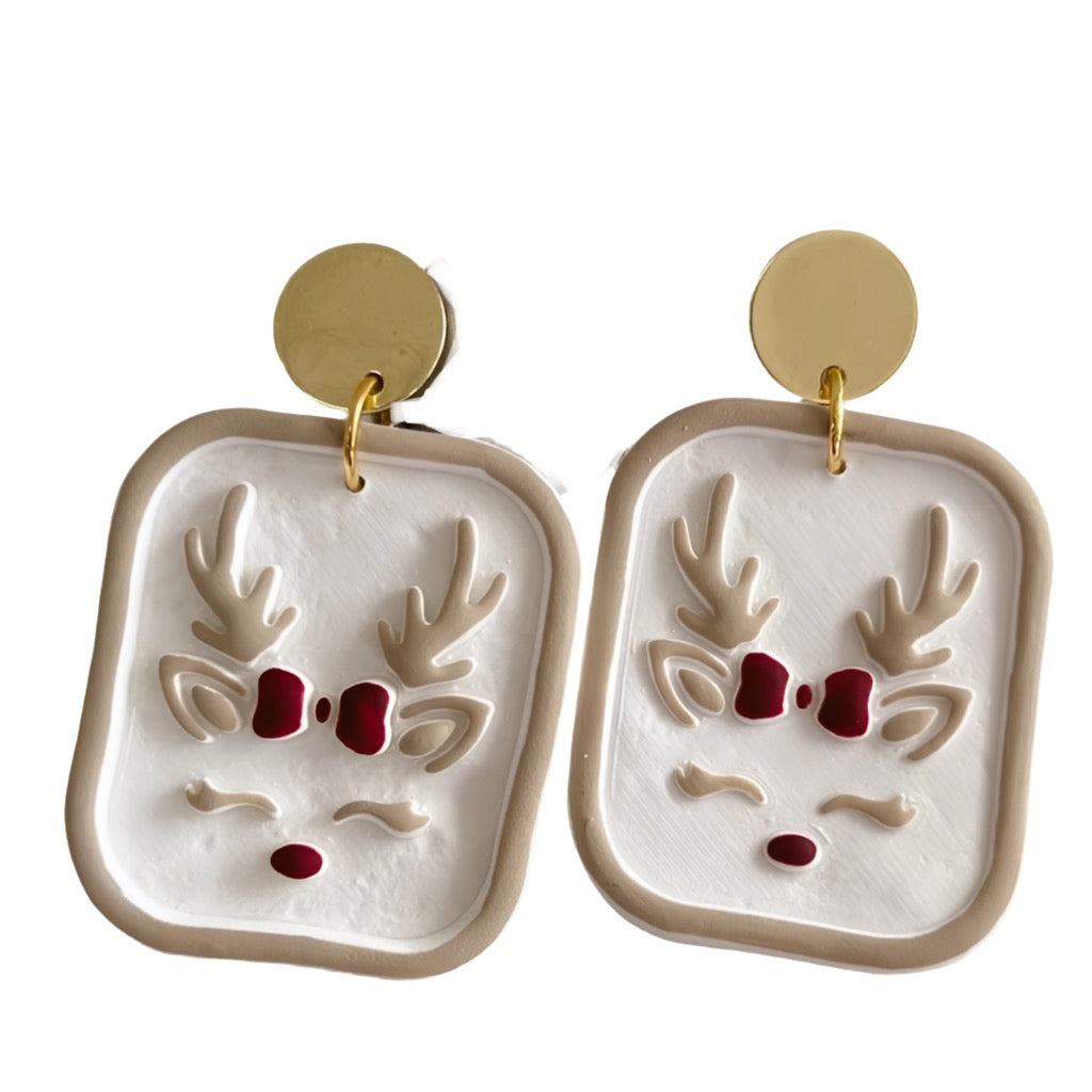 Reindeer Christmas Earrings | Neutral Reindeer Christmas