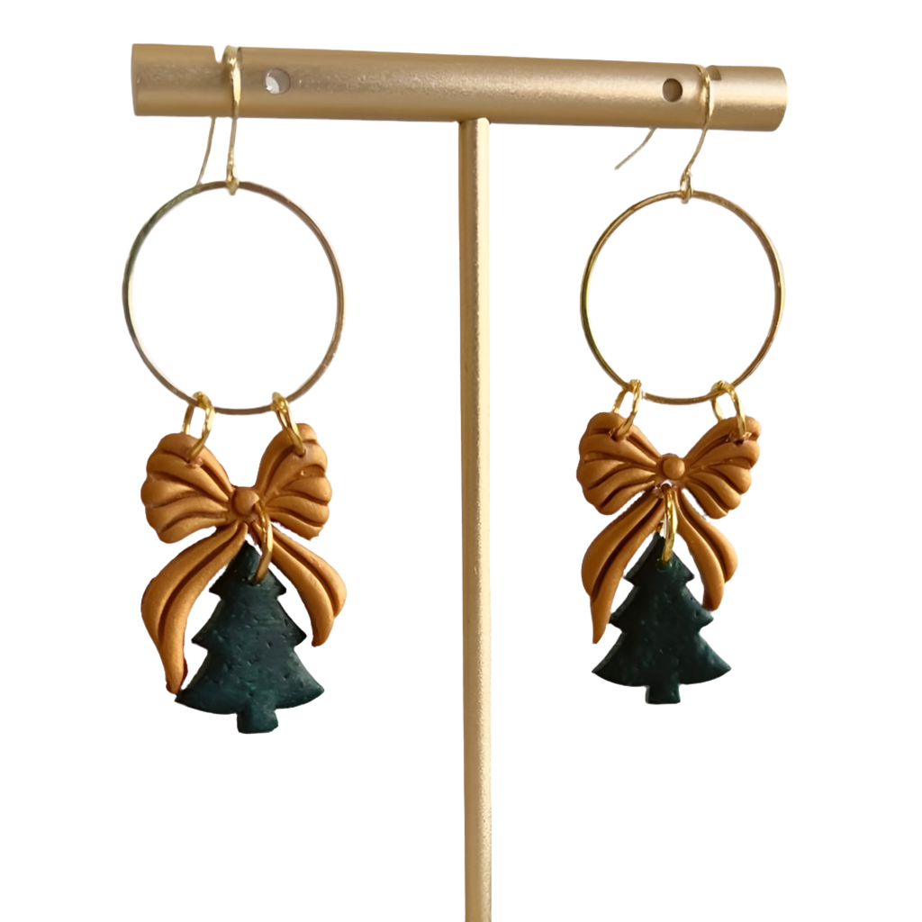 Neutral Christmas Earrings | Bow Christmas Earrings