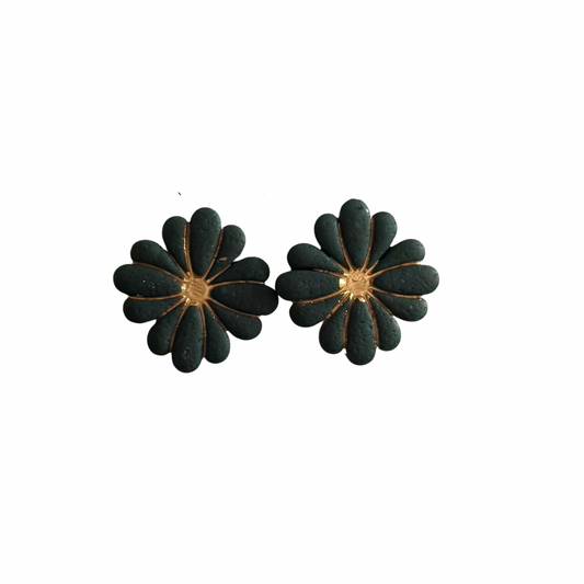 Forest Green Floral Studs