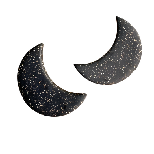 Black Glittered Moon Earrings | Glitter Halloween Earrings