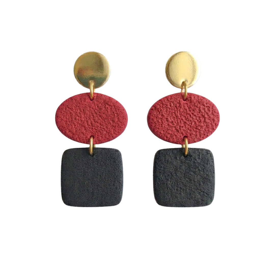 Cardinal red and black textured gameday dangle earrings