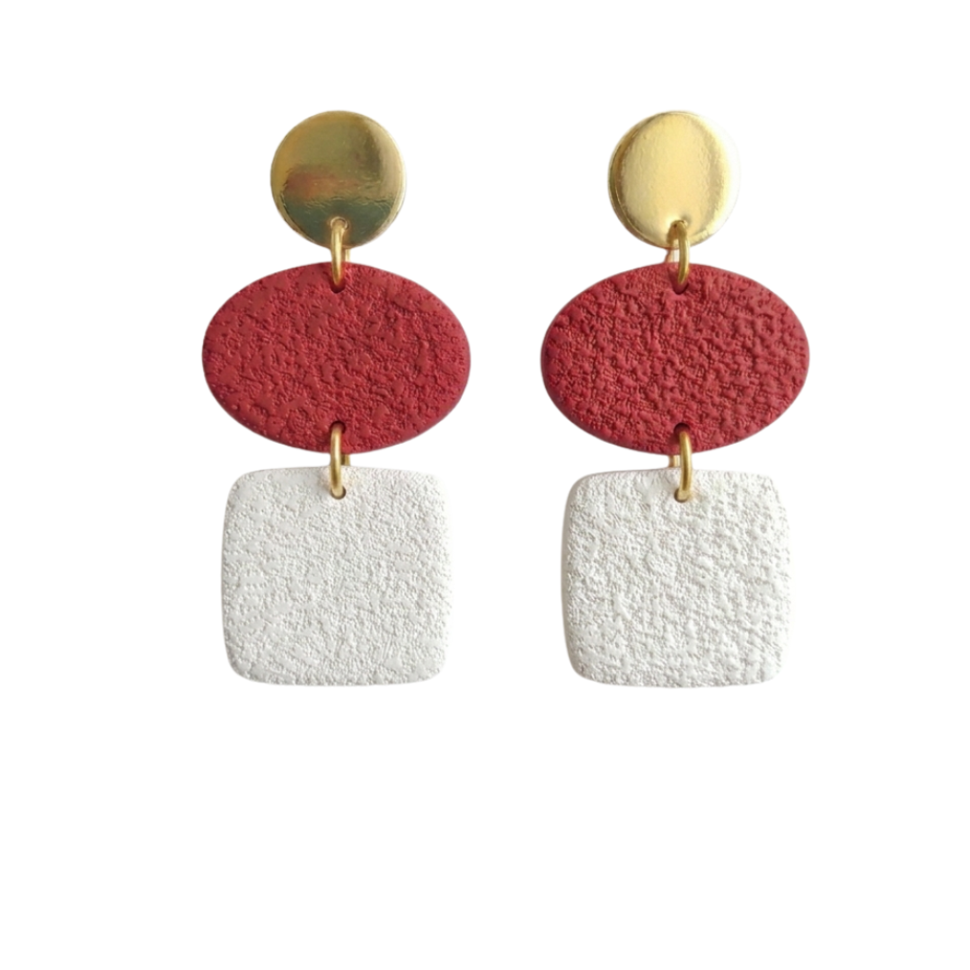 Cardinal red and white textured gameday dangle earrings