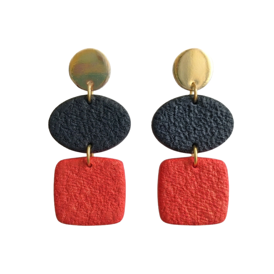 Red and black textured gameday dangle earrings