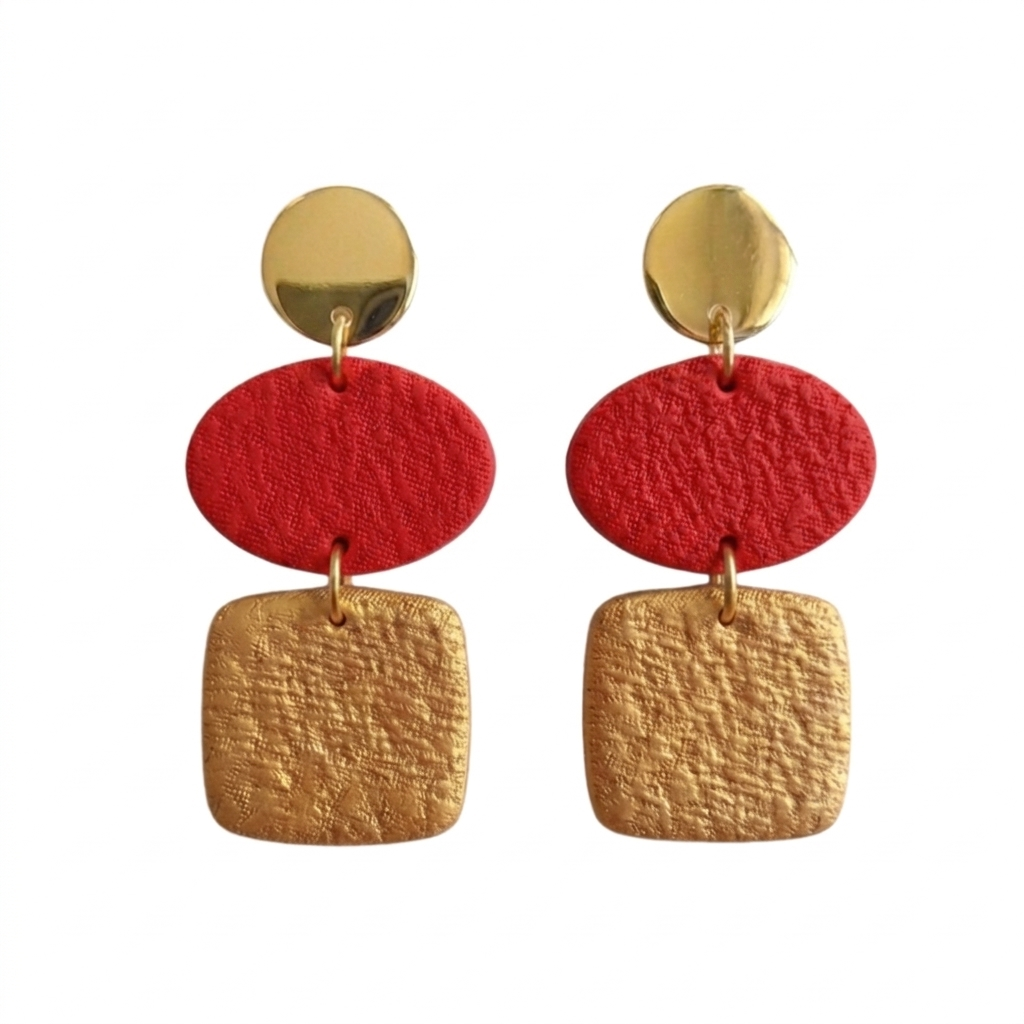 Red and gold textured gameday dangle earrings