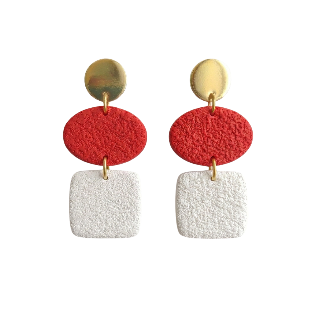 Red and white textured gameday dangle earrings