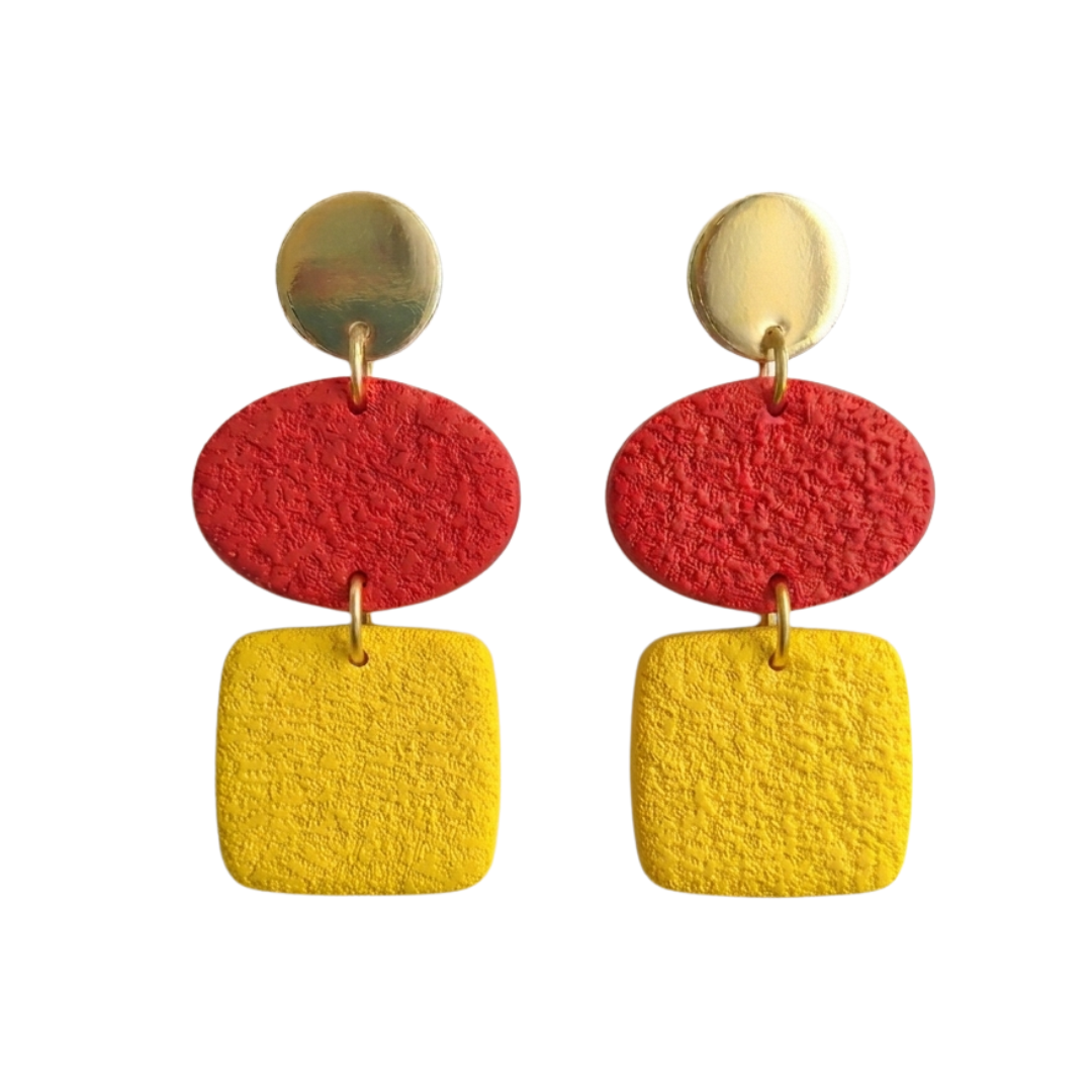 Red and yellow textured gameday dangle earrings