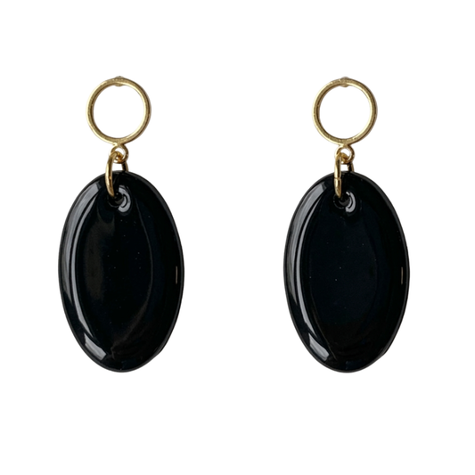 Oval Drop Earrings – Black & Gold Circle Everyday