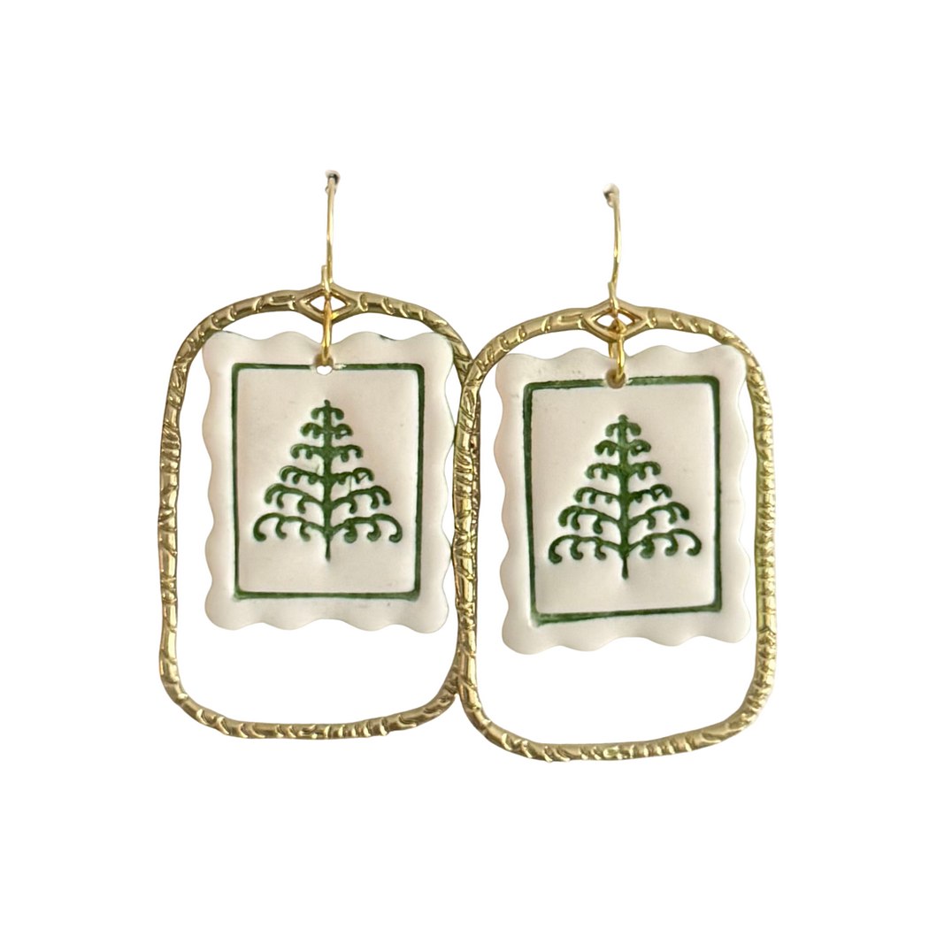Tree Stamp Gold Earrings