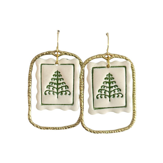 Tree Stamp Gold Earrings