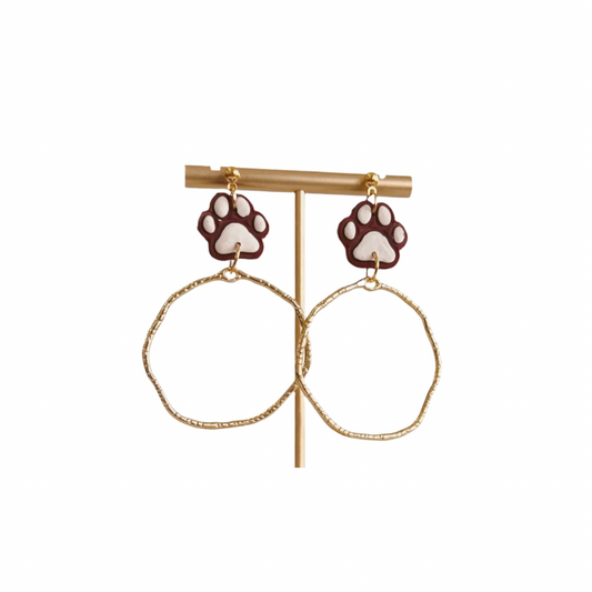 Maroon and White Earrings | Paw Print, Jewelry, Game Day