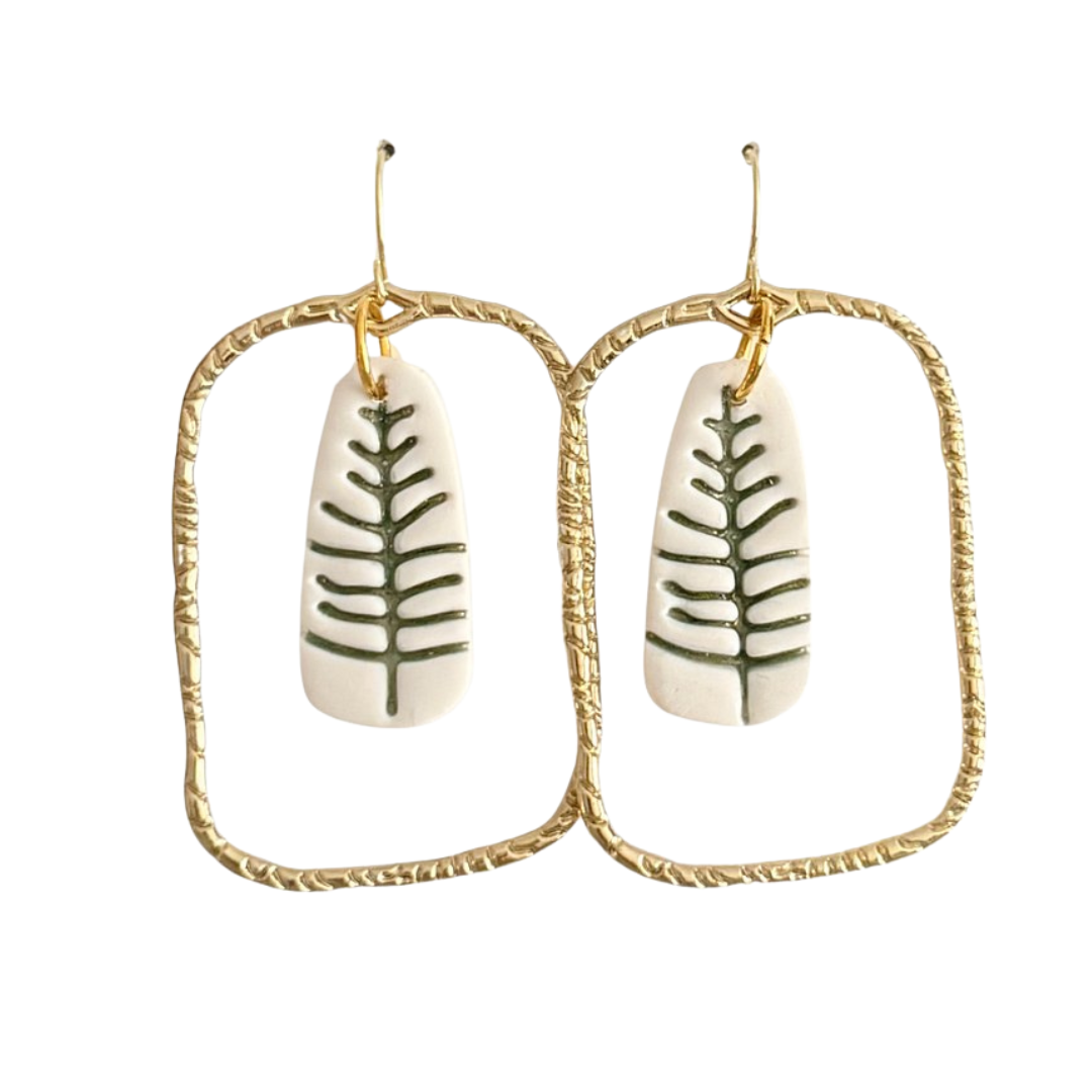Evergreen Rectangle Gold Earrings