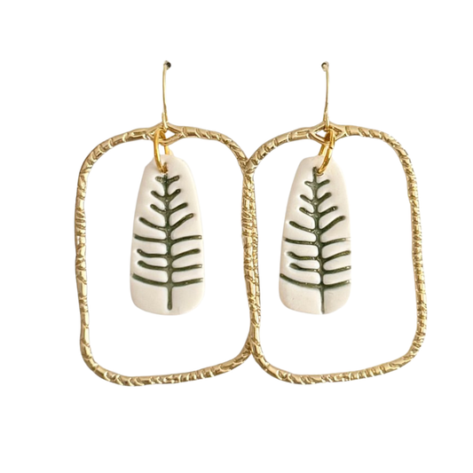 Evergreen Rectangle Gold Earrings