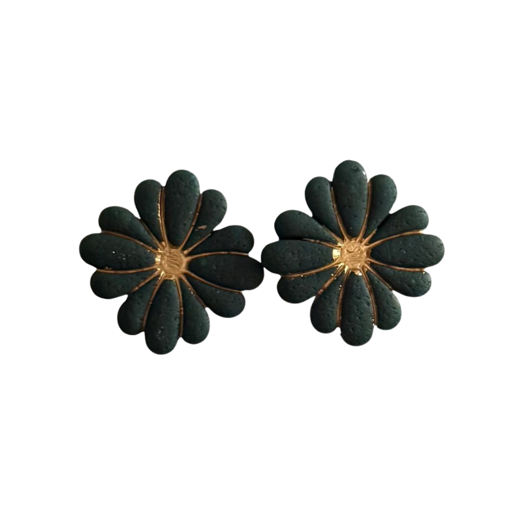 Forest Green Floral Statement Studs