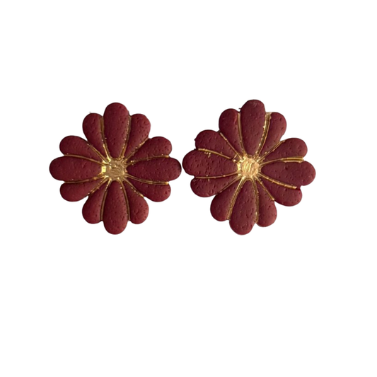 Floral Stud Earrings – Maroon & Gold Winter