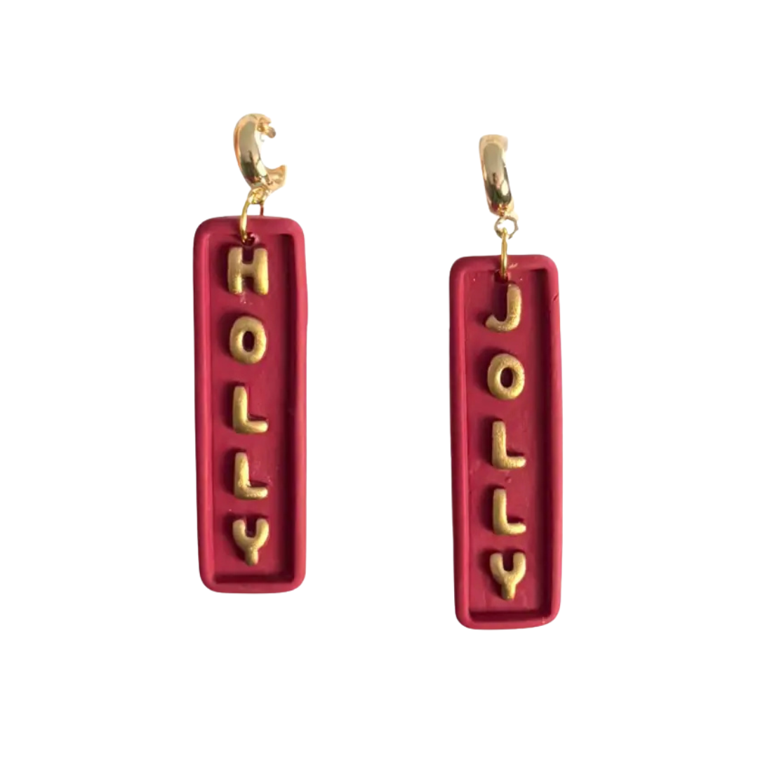 Holly Jolly | Cranberry Gold Huggie Earrings