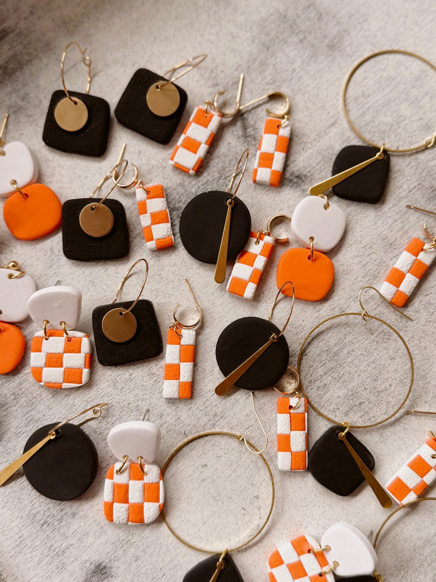 Tennessee Checkerboard Earrings – Orange & White Rectangle Dangles