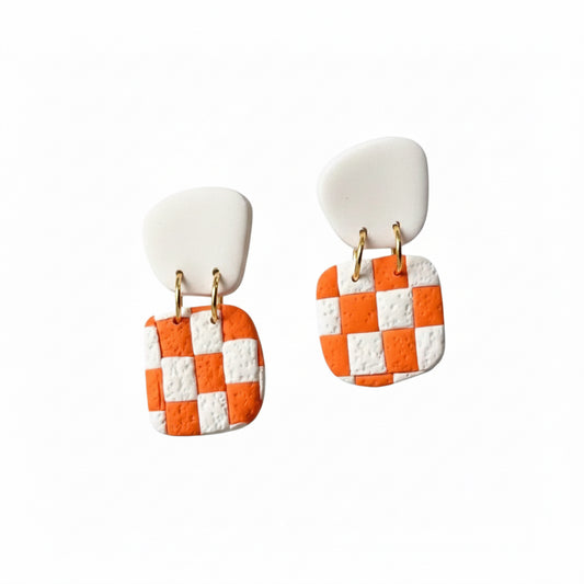 Olivia - Checkered Orange and White