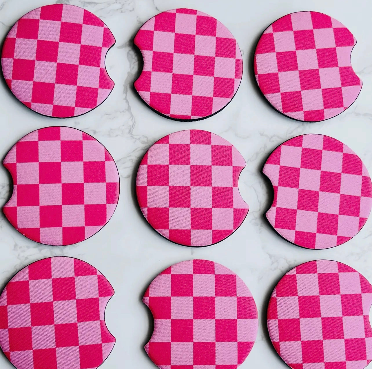 Pink Checkerboard Design, 2 Coasters