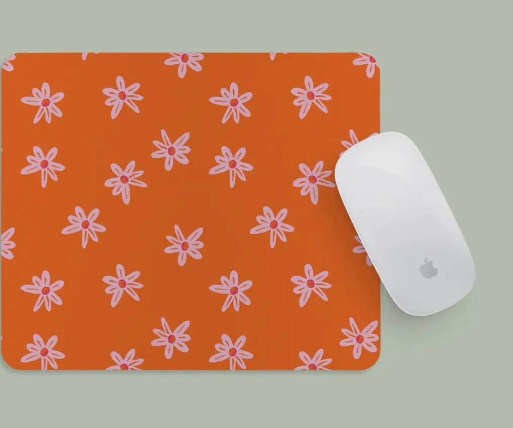 Mousepad Bright Orange and Pink Floral Pattern
