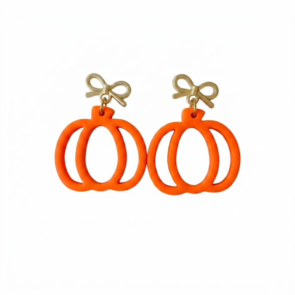 Pumpkin Bow Drop Earrings – Orange Fall