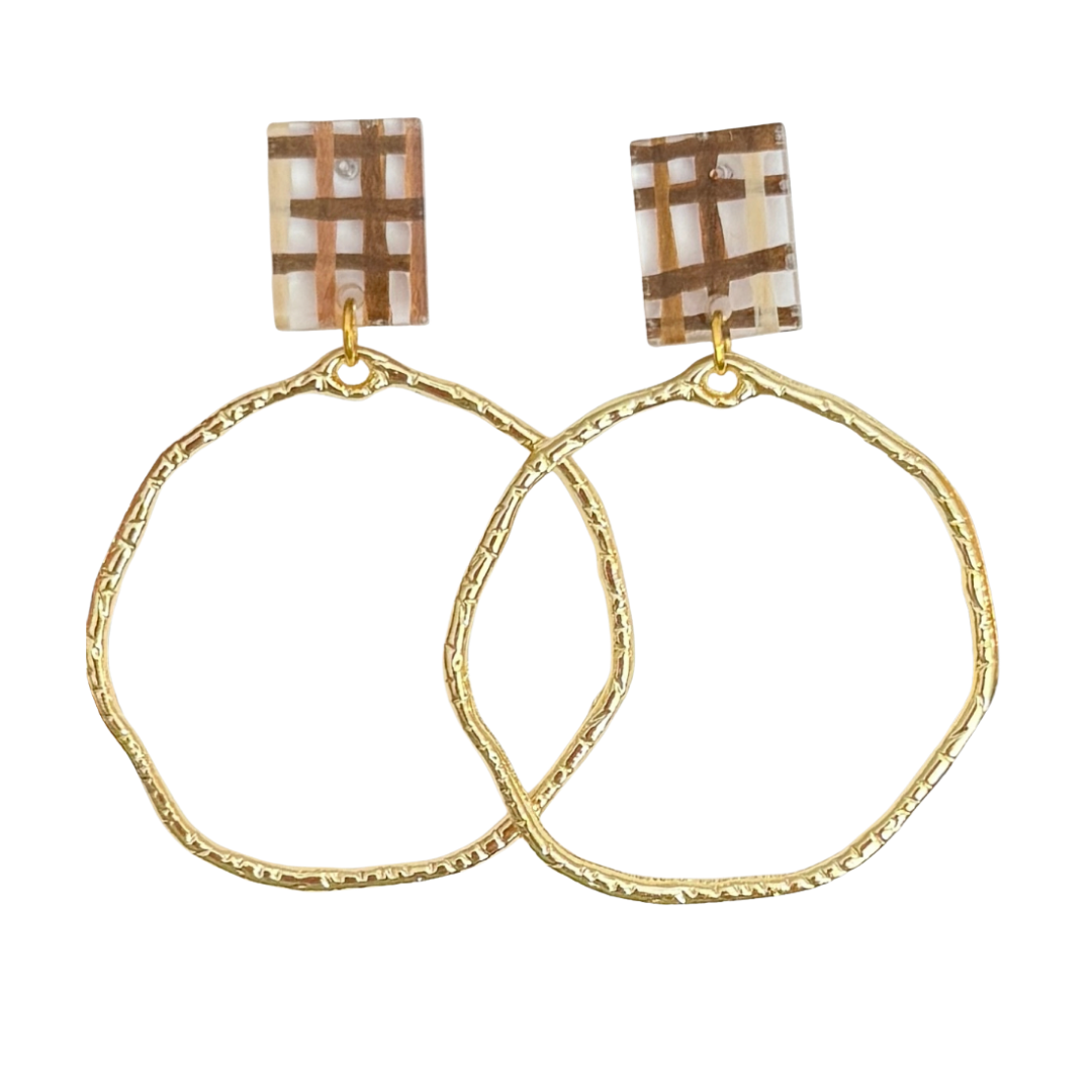 Striped Circle Earrings – Brown & Cream Fall Jewelry