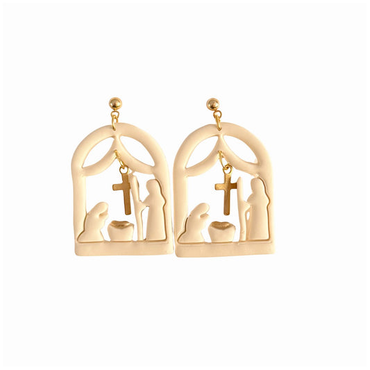Nativity Scene Cross Earrings – Christmas Holiday