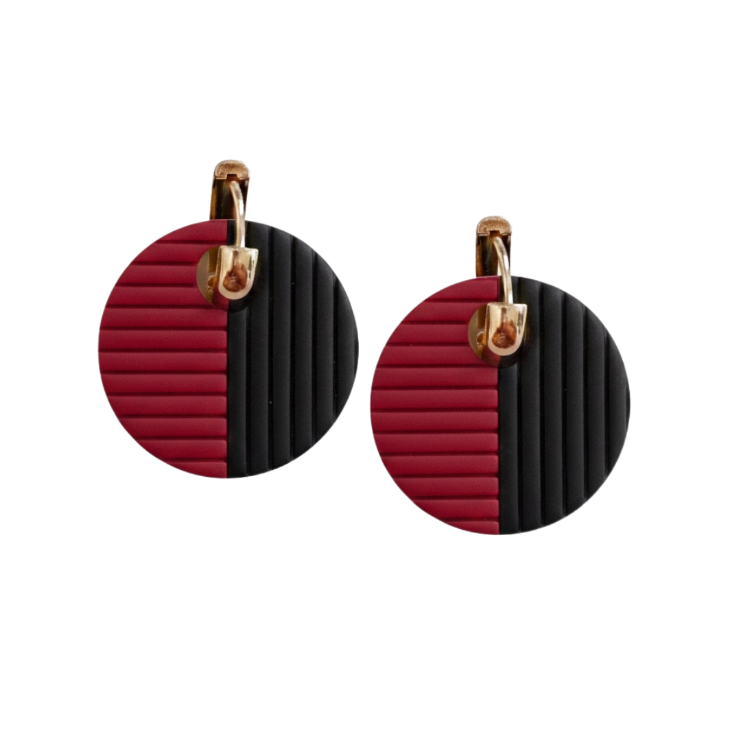 Cardinal Red and black color block huggie earrings