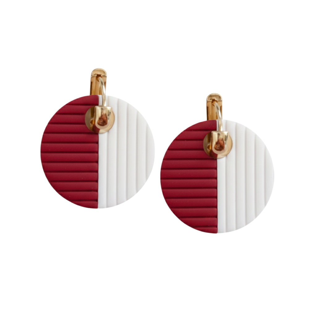 Cardinal Red and White color block huggie earrings