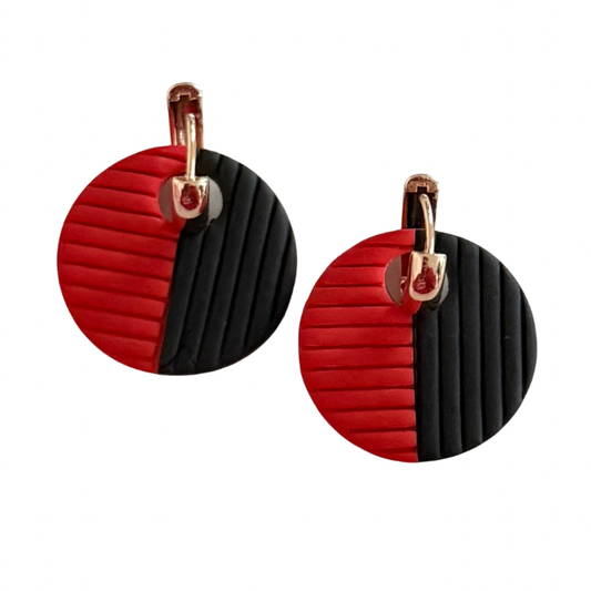 Red and black color block huggie earrings