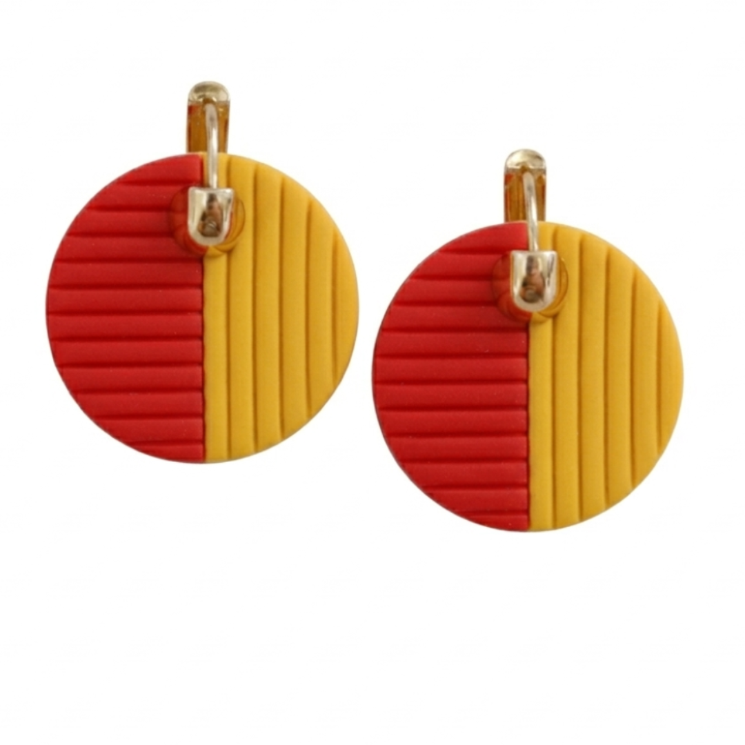 Red and yellow color block huggie earrings