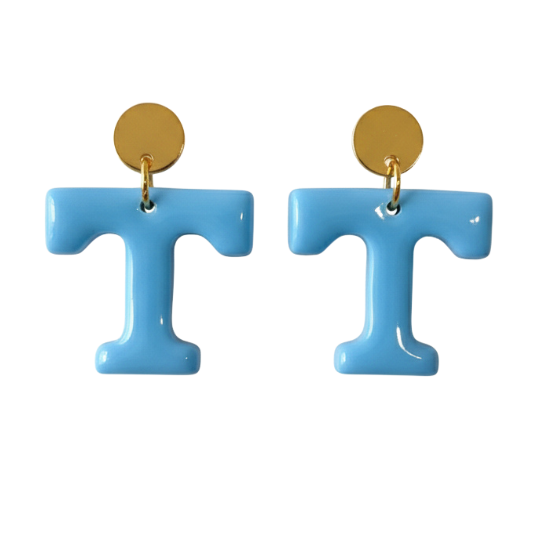 Tennessee Power T Stud Earrings – Black, Orange, Grey, Blue & White