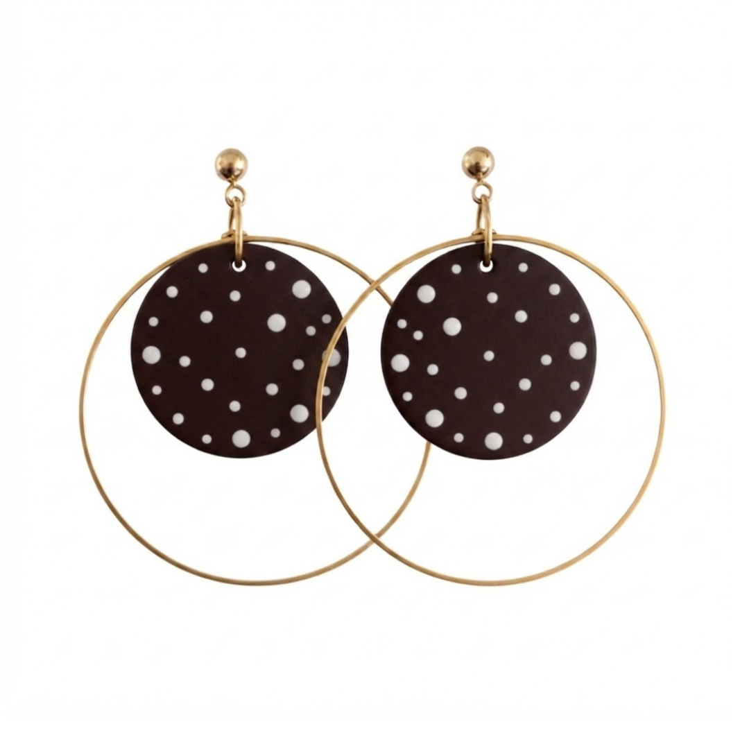 Polka Dot Circle Hoop Earrings – Brown & White