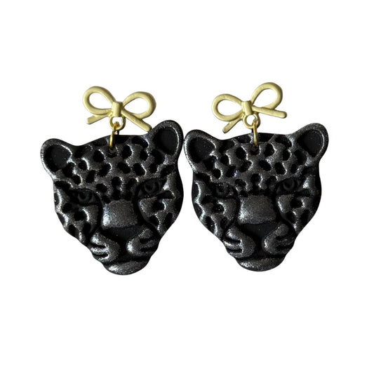 Metallic Black Jaguar Bow Earrings