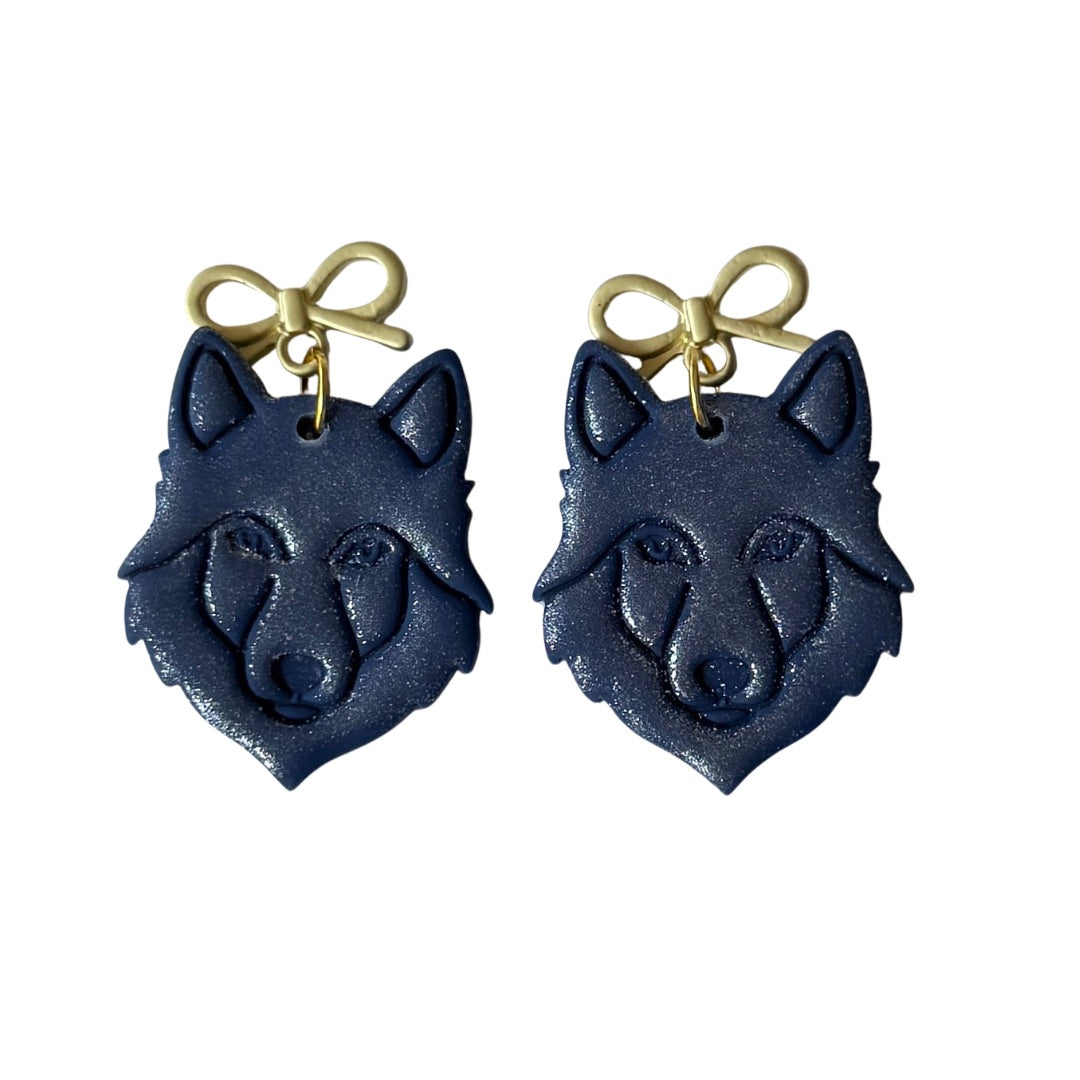 Blue Wolverine Bow Earrings