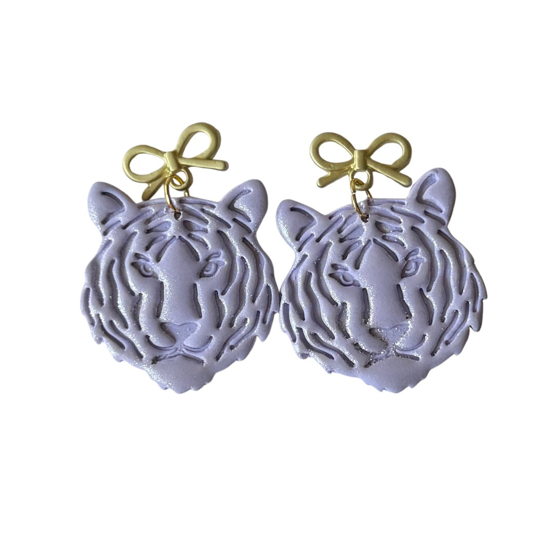 Lavender Tiger Bow Earrings