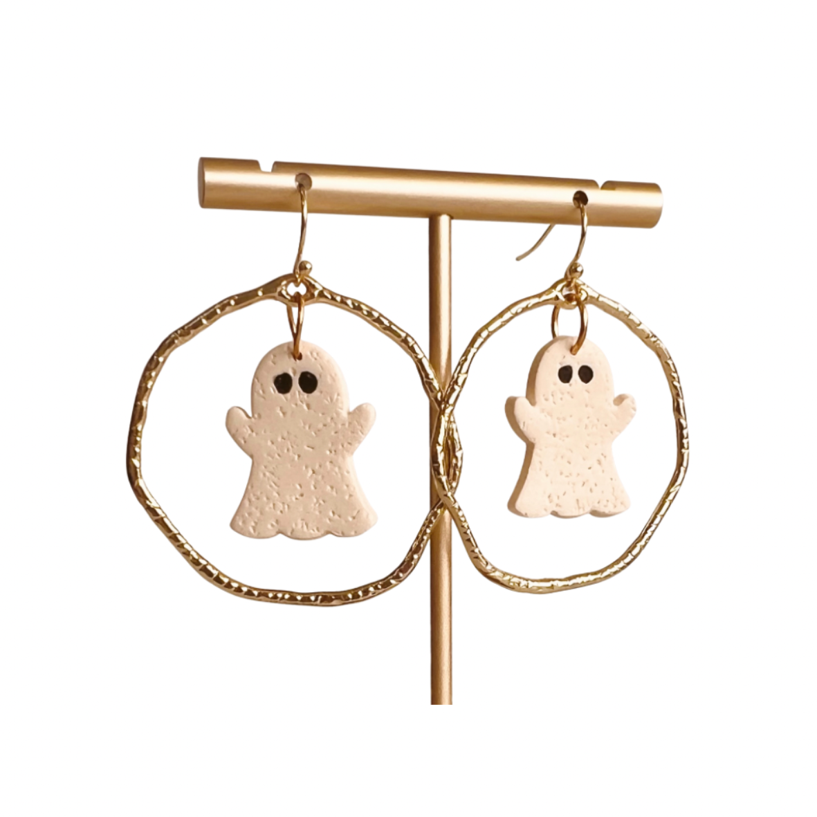 Ghost Dangle Earrings – Ivory Hand-Painted Halloween