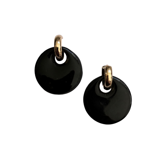 Black Circle Gold Huggie Earrings | Maeve | Minimalist Everyday Jewelry