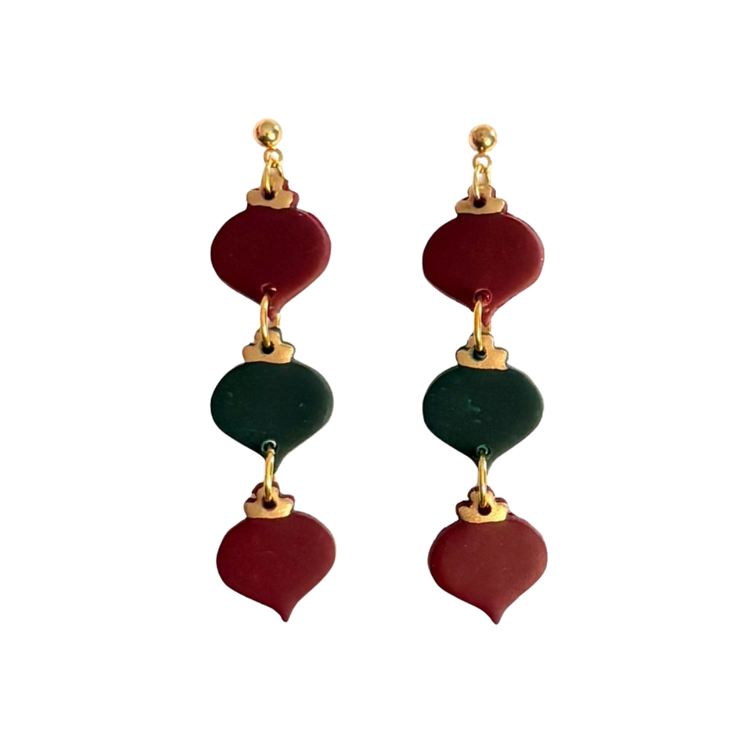 Vintage Ornament | Maroon & Forest Green Earrings